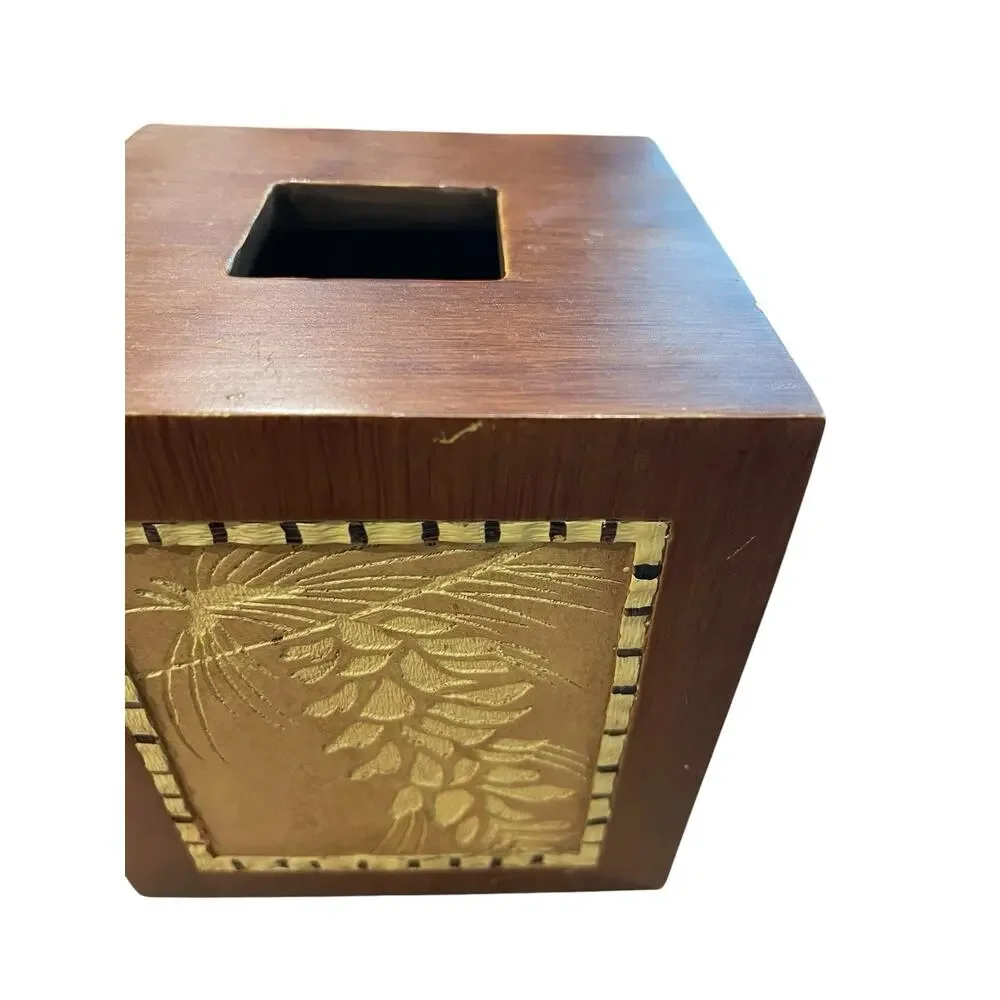 Vintage Wood Carved Tissue Box | Adirondack Pine Rustic Tissue Cover Midcentury